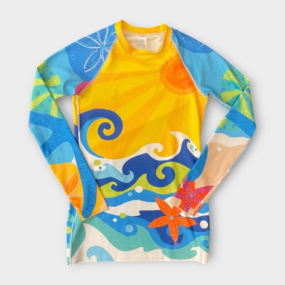 Festivefish Other - Festivefish Rash Guard UPF 50+ SMALL Long Sleeve Wave by Artist Alison Bramhall